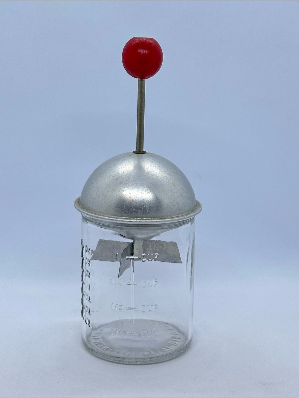 VTG Dispensers Inc. Manual Nut Food Chopper Glass Red Wood Ball Handle 1950-60s